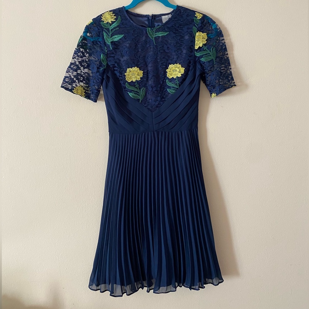 ASOS Pleated Blue Dress With Yellow Flowers, NWT